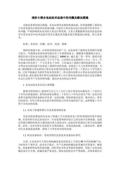 浅析小型水电站技术改造中的问题及解决措施