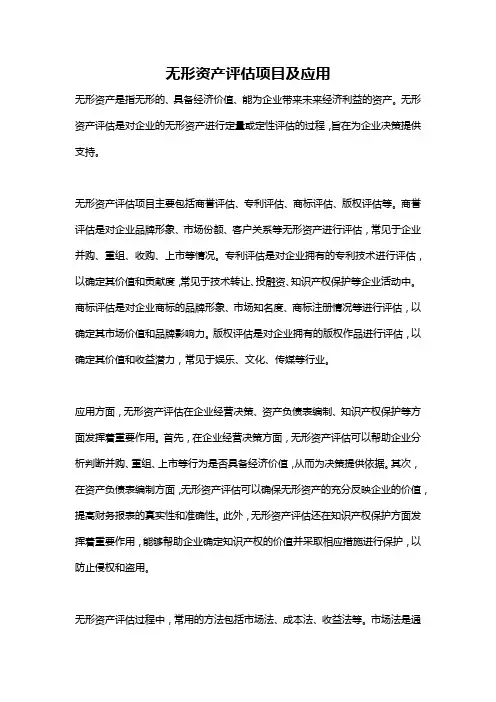 无形资产评估项目及应用