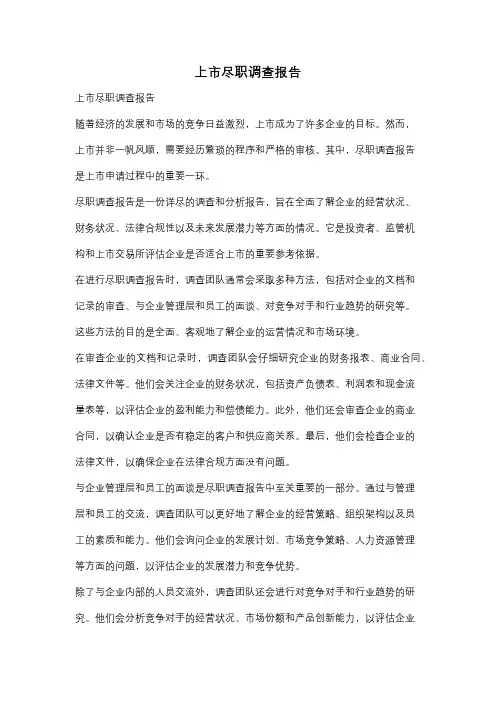 上市尽职调查报告