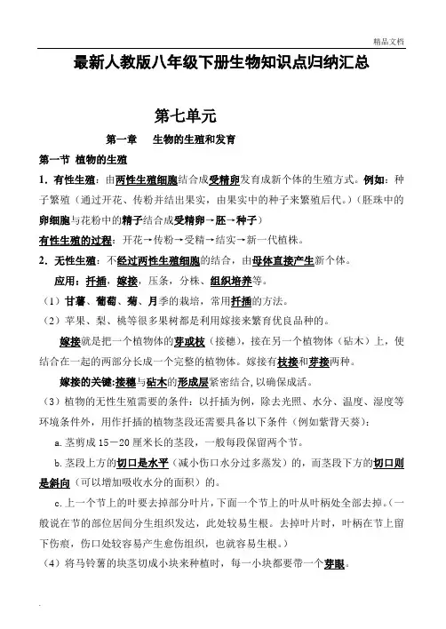 最新人教版八年级生物下册知识点归纳