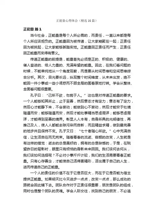正能量心得体会（精选16篇）