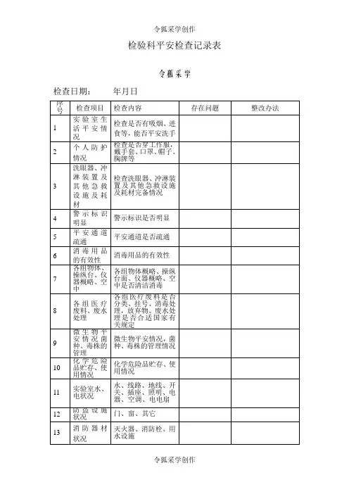 检验科安全检查记录表