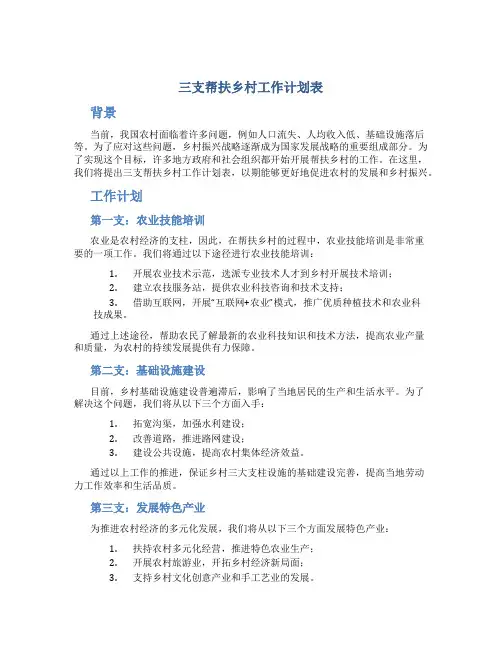 三支帮扶乡村工作计划表