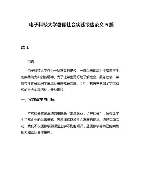 电子科技大学暑期社会实践报告范文5篇
