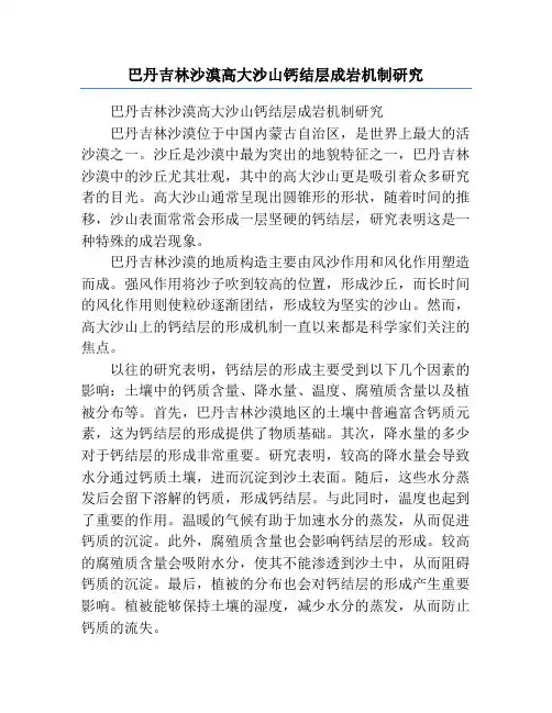 巴丹吉林沙漠高大沙山钙结层成岩机制研究