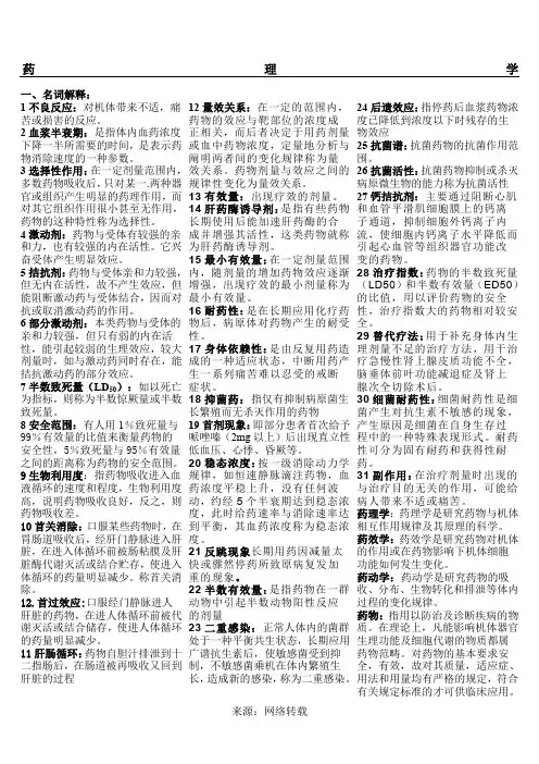 药理学重点汇总笔记全