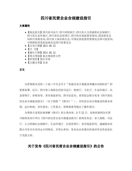 四川省民营企业合规建设指引