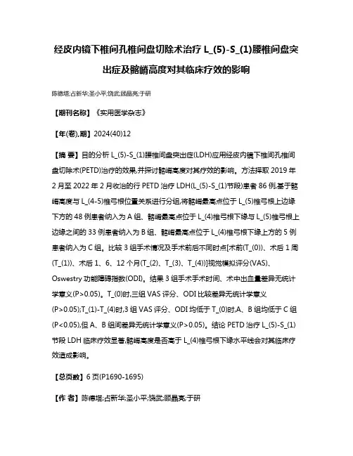 经皮内镜下椎间孔椎间盘切除术治疗L_(5)-S_(1)腰椎间盘突出症及髂嵴高度对其临床疗效的影响