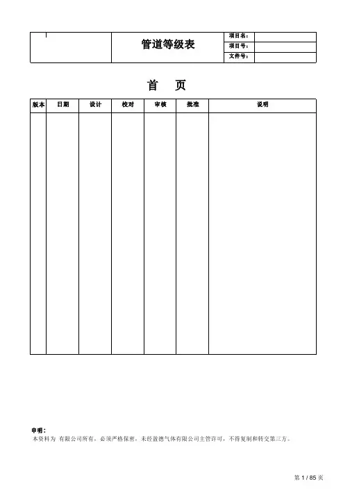 管道等级表