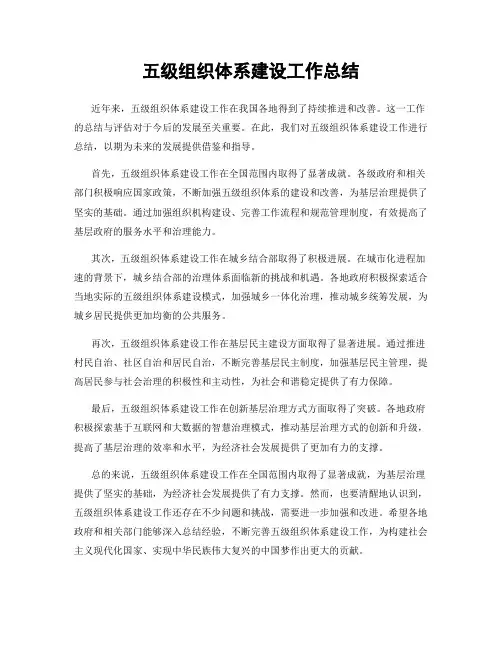 五级组织体系建设工作总结