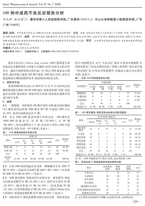 100例中成药不良反应报告分析