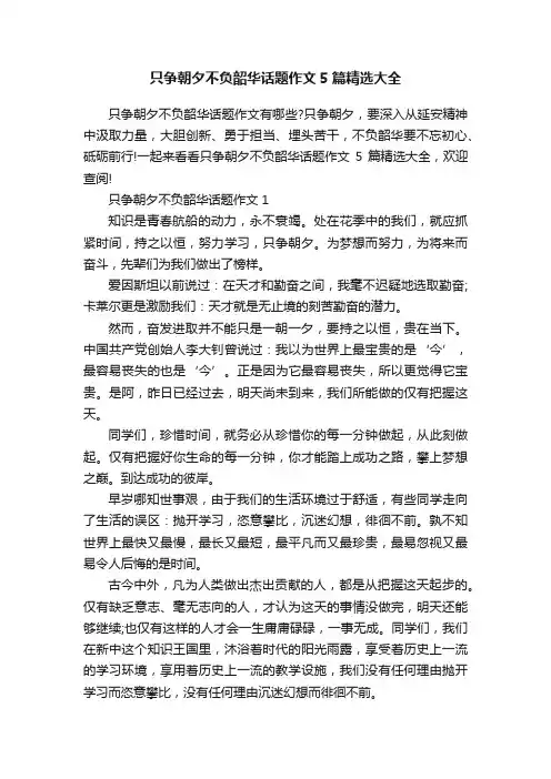 只争朝夕不负韶华话题作文5篇精选大全