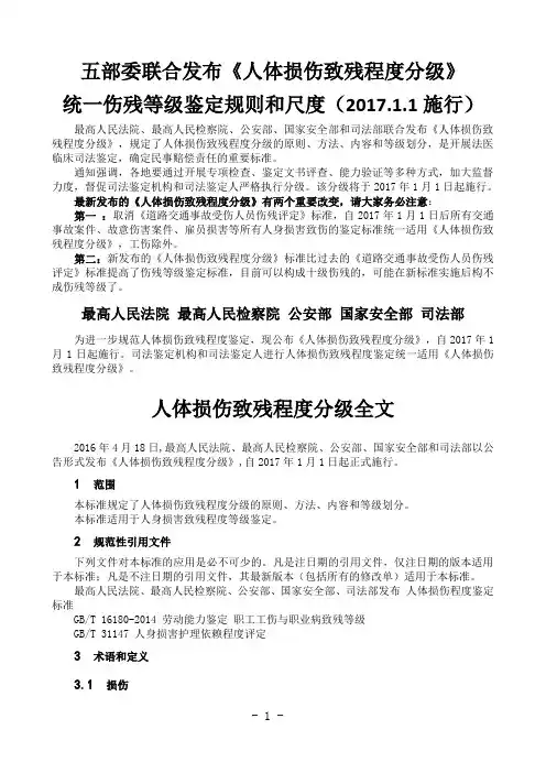 人体损伤致残程度分级2017版
