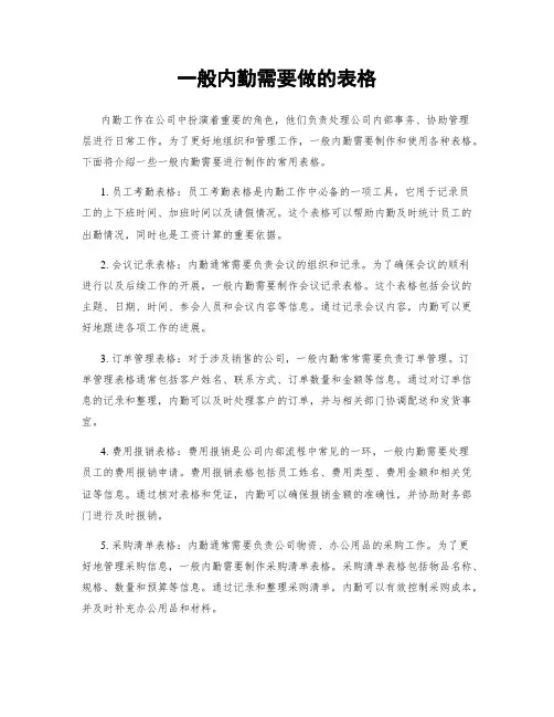 一般内勤需要做的表格