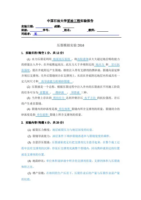 压裂模拟实验报告
