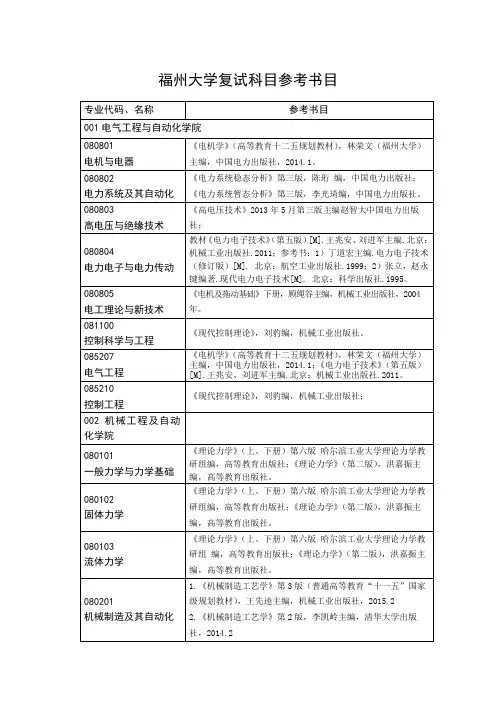 福州大学复试科目参考书目