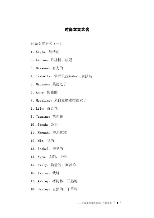 时尚女英文名