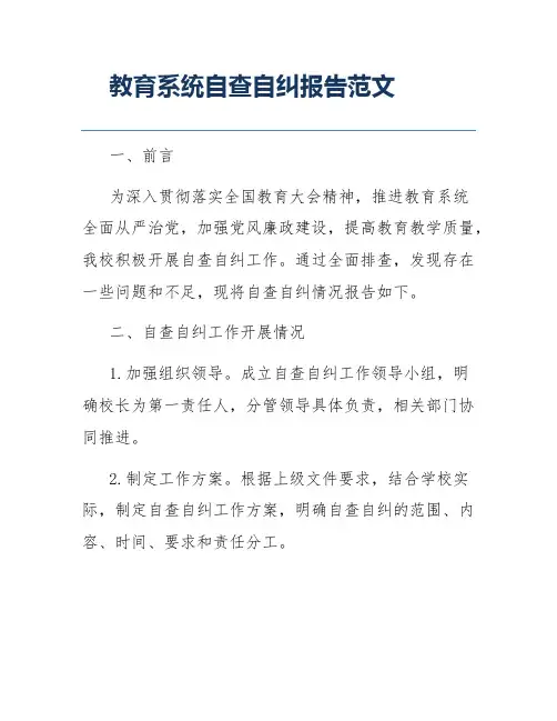 教育系统自查自纠报告范文