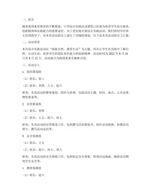 小学综合实践分工汇报