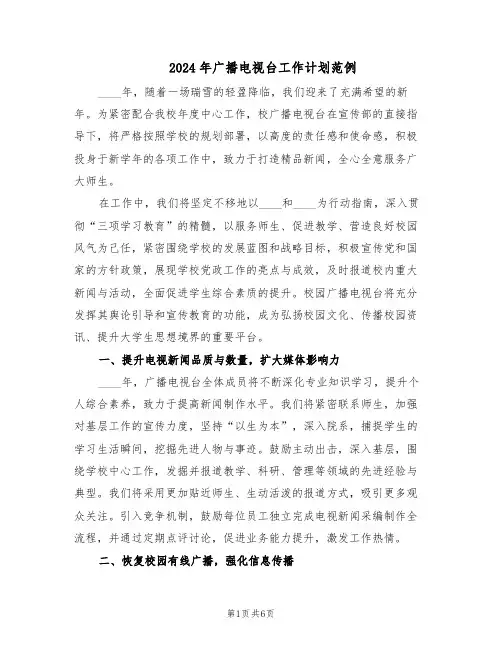 2024年广播电视台工作计划范例(三篇)