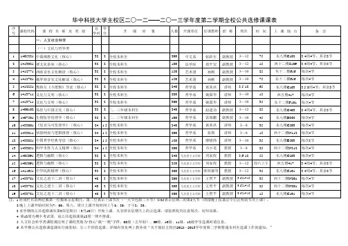 华中科技大学公共选修课课表(供大一新生借鉴)