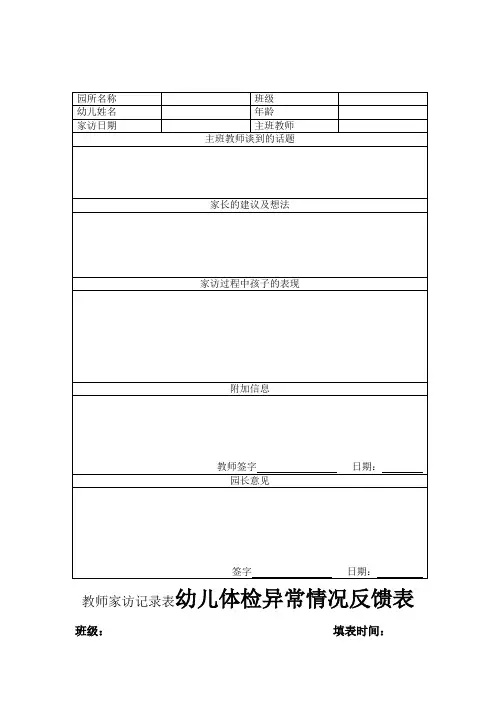 幼儿园家校联系表格：教师家访记录表