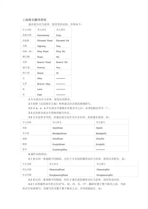 上海路名翻译准则