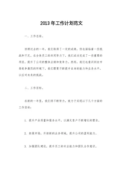 2013年工作计划范文