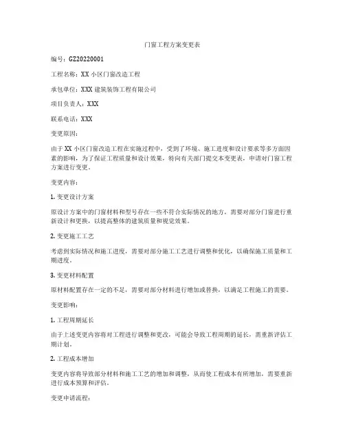 门窗工程方案变更表