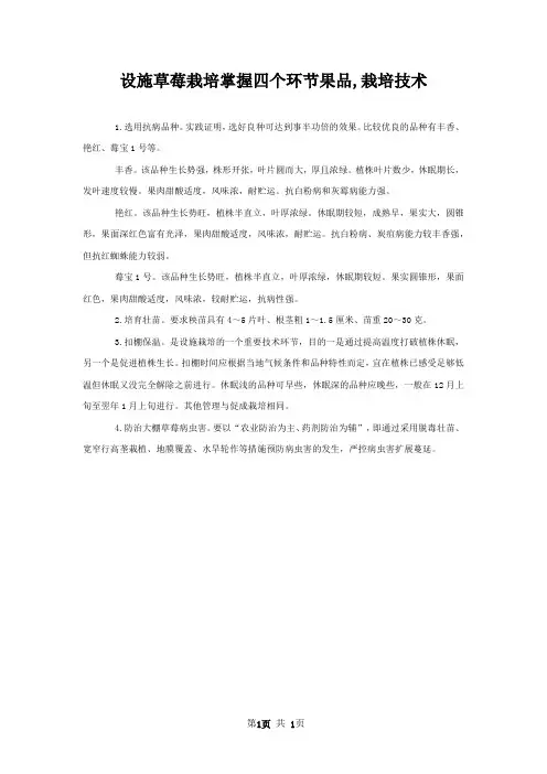 设施草莓栽培掌握四个环节果品,栽培技术