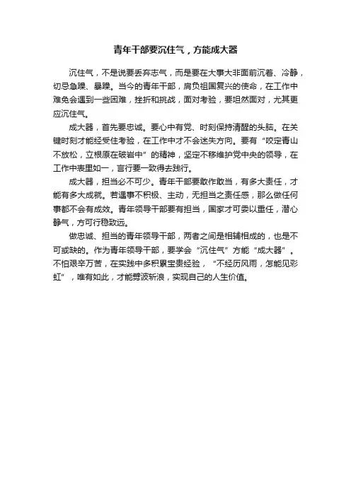 青年干部要沉住气，方能成大器