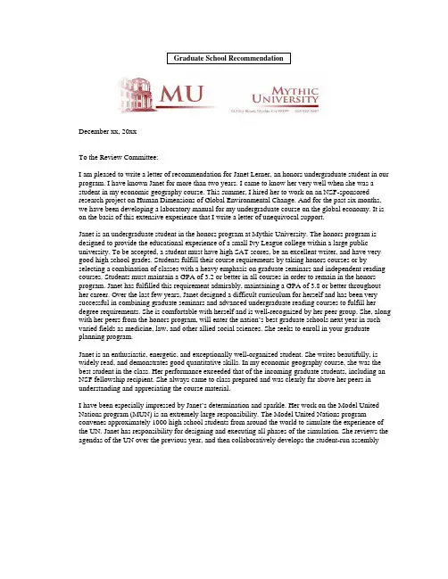 Graduate Reference Letter Samples