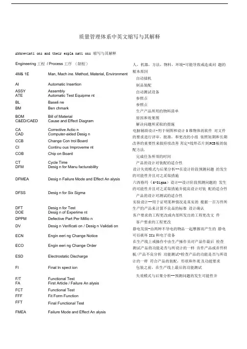 质量体系中英文缩写与含义