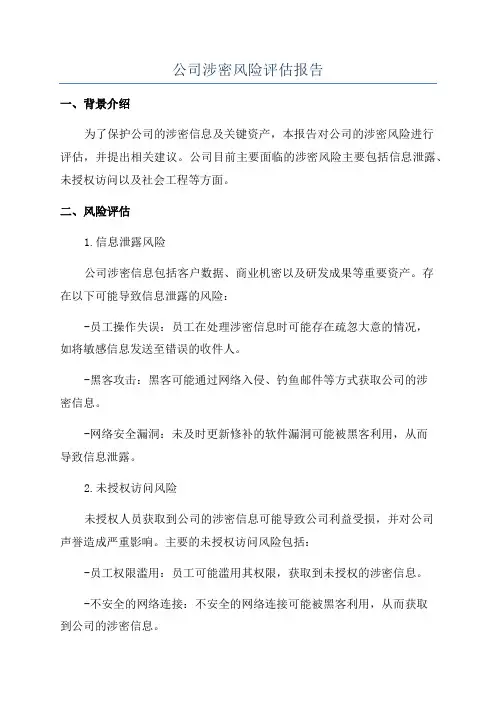 公司涉密风险评估报告