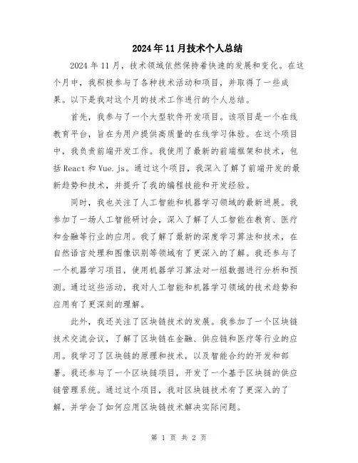 2024年11月技术个人总结