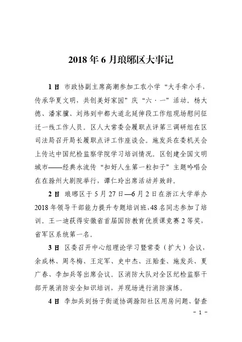 2018年6月琅琊区大事记