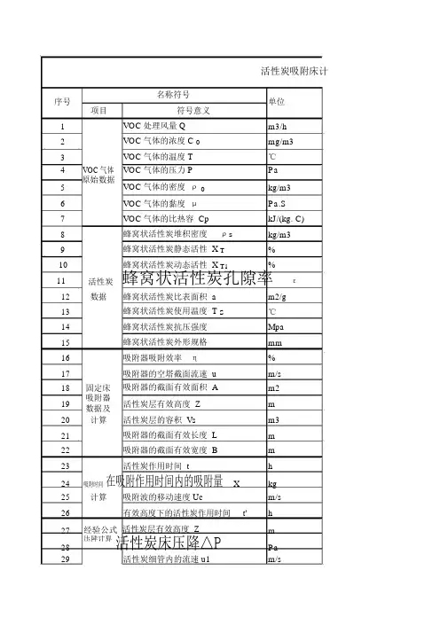活性炭吸附装置设计计算