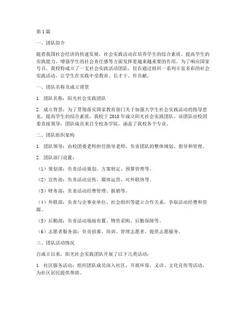 社会实践活动团队情况(3篇)