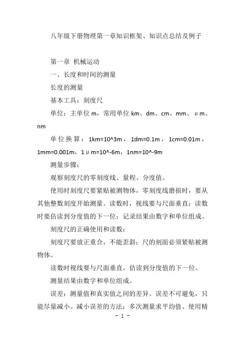 八年级下册物理第一章知识框架