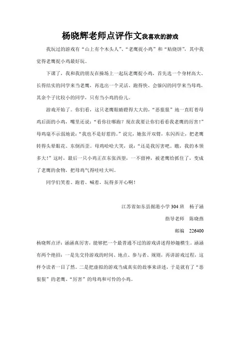 杨晓辉老师点评作文我喜欢的游戏