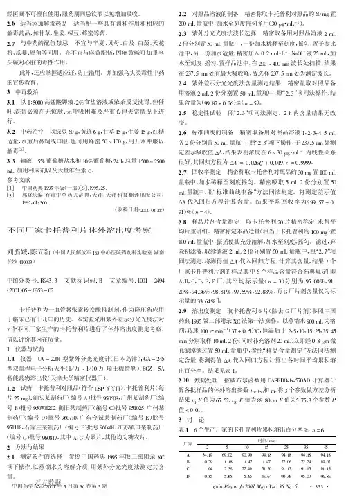 不同厂家卡托普利片体外溶出度考察