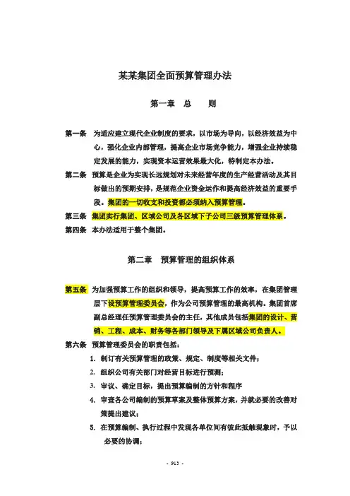 全面预算管理制度某某集团全面预算管理办法