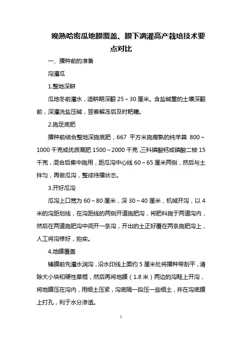 晚熟哈密瓜地膜覆盖、膜下滴灌高产栽培技术要点对比