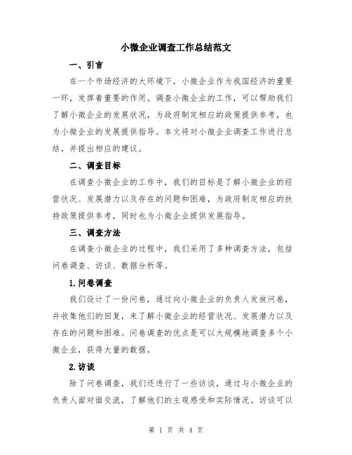 小微企业调查工作总结范文