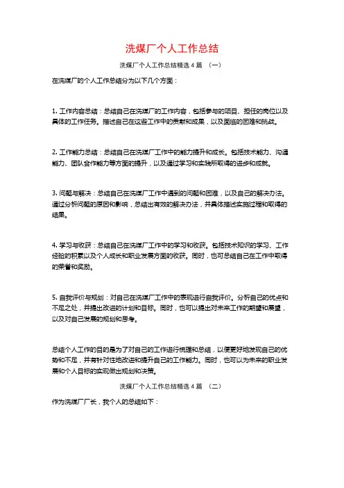洗煤厂个人工作总结4篇