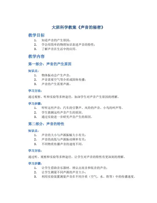 大班科学教案《声音的秘密》