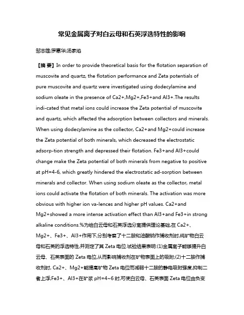 常见金属离子对白云母和石英浮选特性的影响