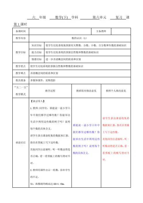 最新人教版小学六年级数学下册第六单元教案