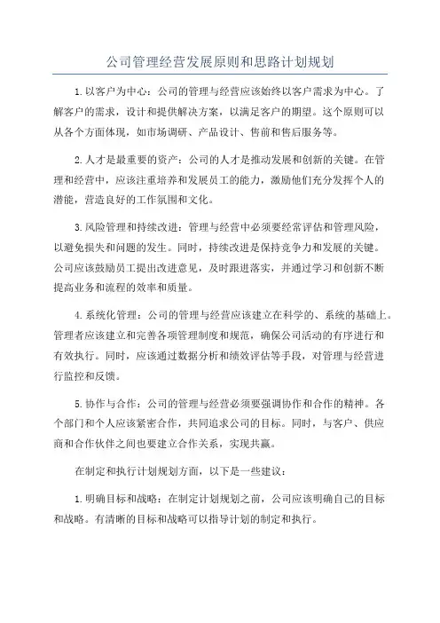 公司管理经营发展原则和思路计划规划