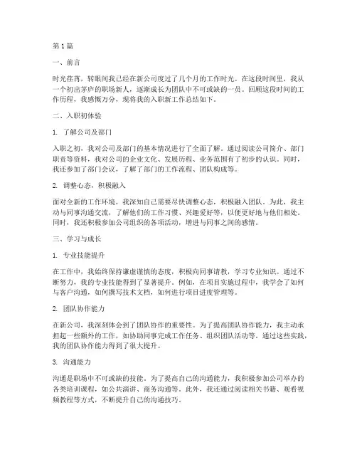 入职新工作总结范文(3篇)